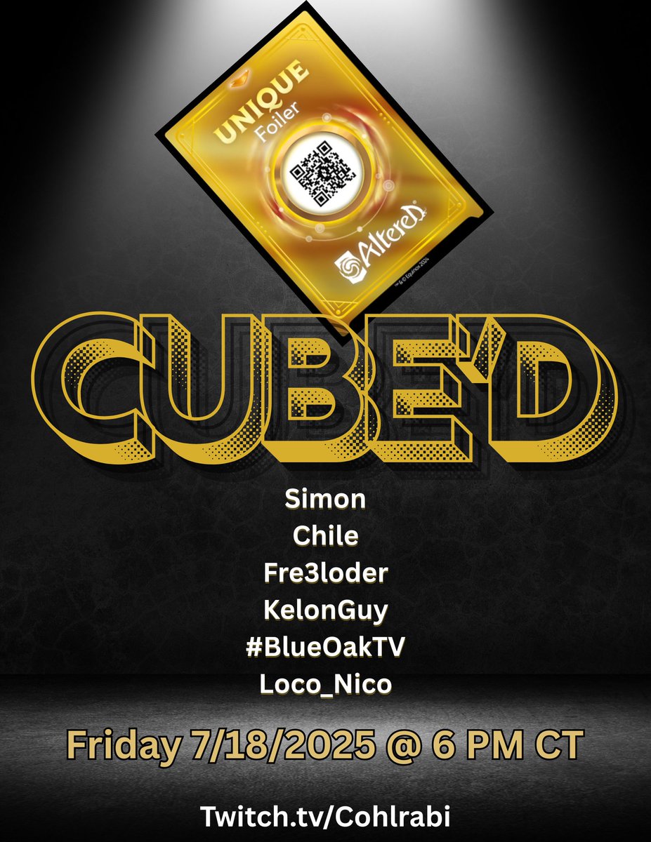 Cohlrabi's tweet photo. Introducing... CUBE'd! Another new show by yours truly where I totally don't steal a reality show concept and warp it into a gaming project. 

For fans of deck building and... Chopped?

Going live for ep 1 this Friday on my Twitch channel. https://t.co/npwEGUo6Ab
