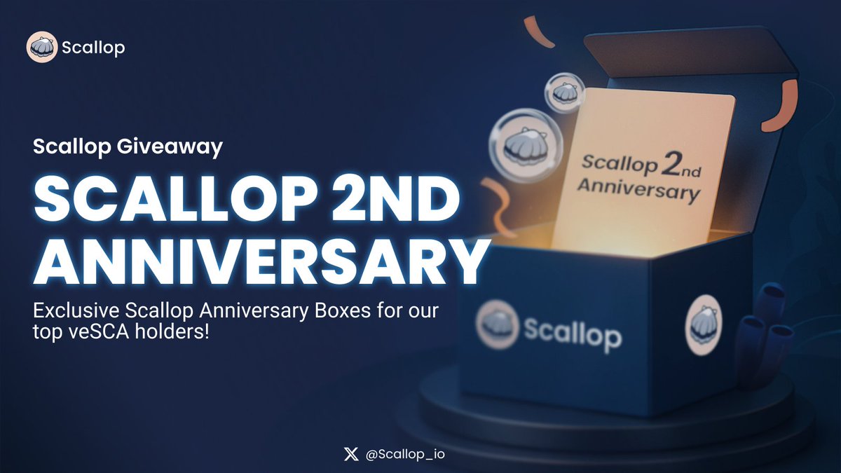 🎉SCALLOP ANNIVERSARY BOX GIVEAWAY

To celebrate Scallop's 2nd Anniversary, we have prepared an exclusive Anniversary Gift Box to thank our loyal Scallop supporters!

🎁Eligibility Criteria: Hold at least 100,000 veSCA
📸Snapshot Date: 18th July 2025, 12AM UTC

Winner list will