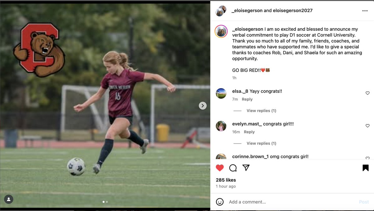 Congratulations ❤️as this 2027 #ECNL player has verbally committed to play college soccer!! She is already the 64th player to commit to a D1 program in the Class of 2027. It is REALLY moving fast this year as 40 D1 programs have at least 1 commit!