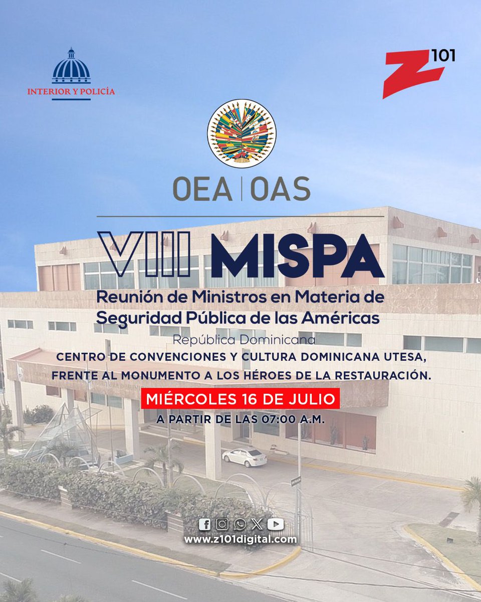 🎙 Mañana tendremos un #ProgramaEspecial con #ElGobiernoDeLaMañana, una transmisión junto al <a href="/MinInteriorRD/">Ministerio de Interior y Policía RD</a> en la VIII Reunión MISPA desde el Centro de Convenciones y Cultura Dominicana UTESA.

A partir de las 7:00 a. m.

#Z101 #ZDigital #Z101ProgramasEspeciales #LaZEnSantiago