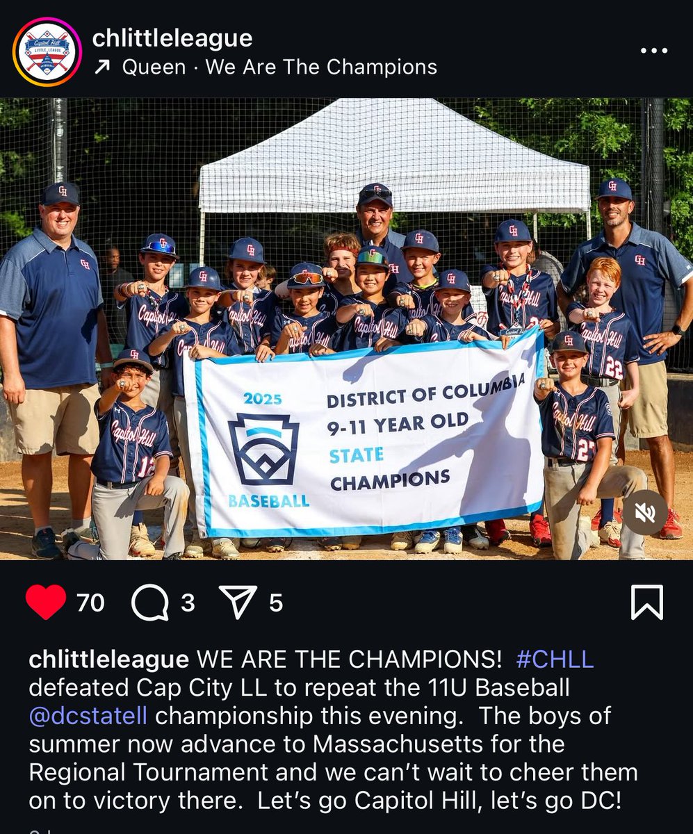 charlesallen's tweet image. ⚾️ Congrats to DC’s 11U State Champs Capitol Hill Little League! ⚾️
Back-to-back championships have them headed to represent the District again in the regional tournament later this summer! Can’t wait to cheer them on!