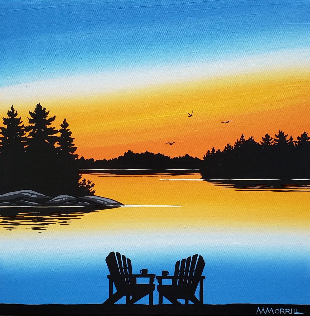 This is my painting 'Lakeshore Sunset' 12x12 acrylic on canvas. 
Please visit my etsy store for more photos. Thanks for looking and have a great evening!