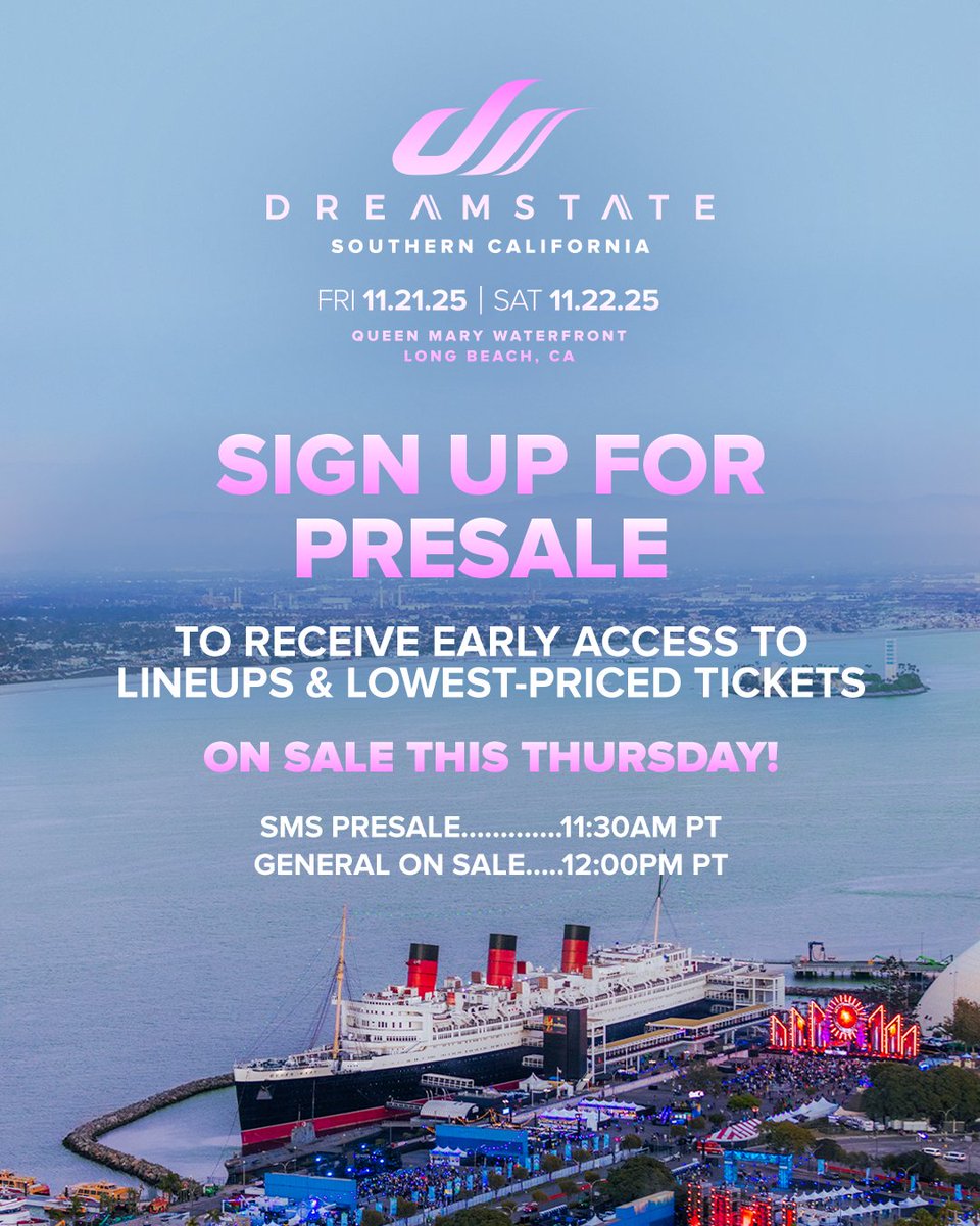 DreamstateUSA's tweet photo. Dreamstate SoCal goes On Sale This Thursday! Secure GA + VIP passes for only a $10 deposit.

✨Presale Available at 11:30AM PT
✨General On Sale Available at 12PM PT

Don't miss a beat &amp; Sign Up For Presale → https://t.co/Siag1FondO https://t.co/ZoIsVTE7qr