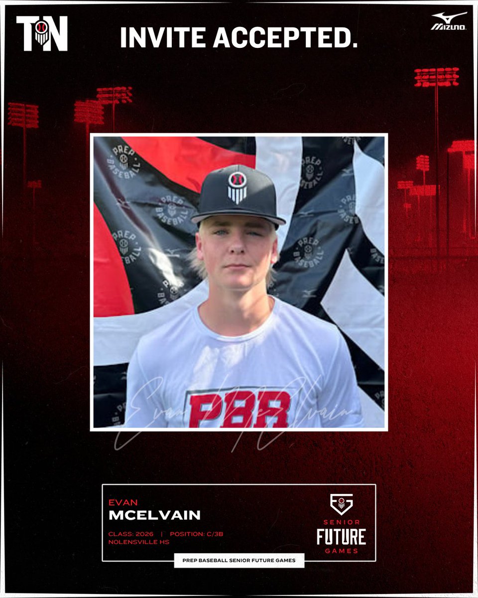 PrepBaseballTN's tweet photo. #𝗣𝗕𝗦𝗙𝗚𝟮𝟱: 𝗜𝗡𝗩𝗜𝗧𝗘 𝗔𝗖𝗖𝗘𝗣𝗧𝗘𝗗 👏

+ '26 C/3B Evan McElvain (@EvanMcElvain16; @WCSNHSBaseball) is headed to LakePoint Sports to represent Tennessee at the 2025 Prep Baseball Senior Future Games.

👤: https://t.co/mcFyTcKqh4 https://t.co/3UNl5oKjQ5