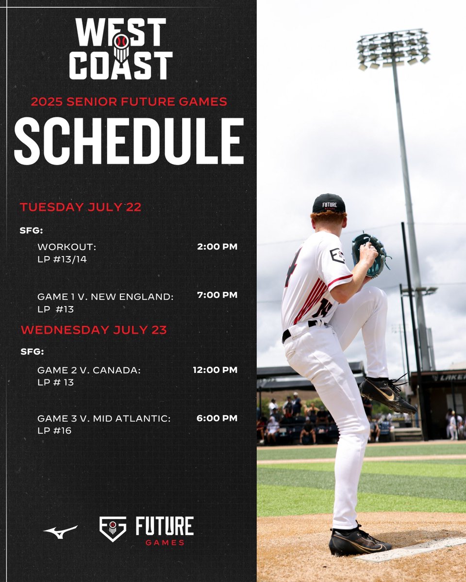 𝟐𝟎𝟐𝟓 𝐒𝐞𝐧𝐢𝐨𝐫 𝐅𝐮𝐭𝐮𝐫𝐞 𝐆𝐚𝐦𝐞𝐬

Our Team West Coast Schedule for the 2025 Senior Future Games consisting of a talented group from the states of NV, CA, WA, OR, and ID.

#PBSFG25 | #TeamWestCoast