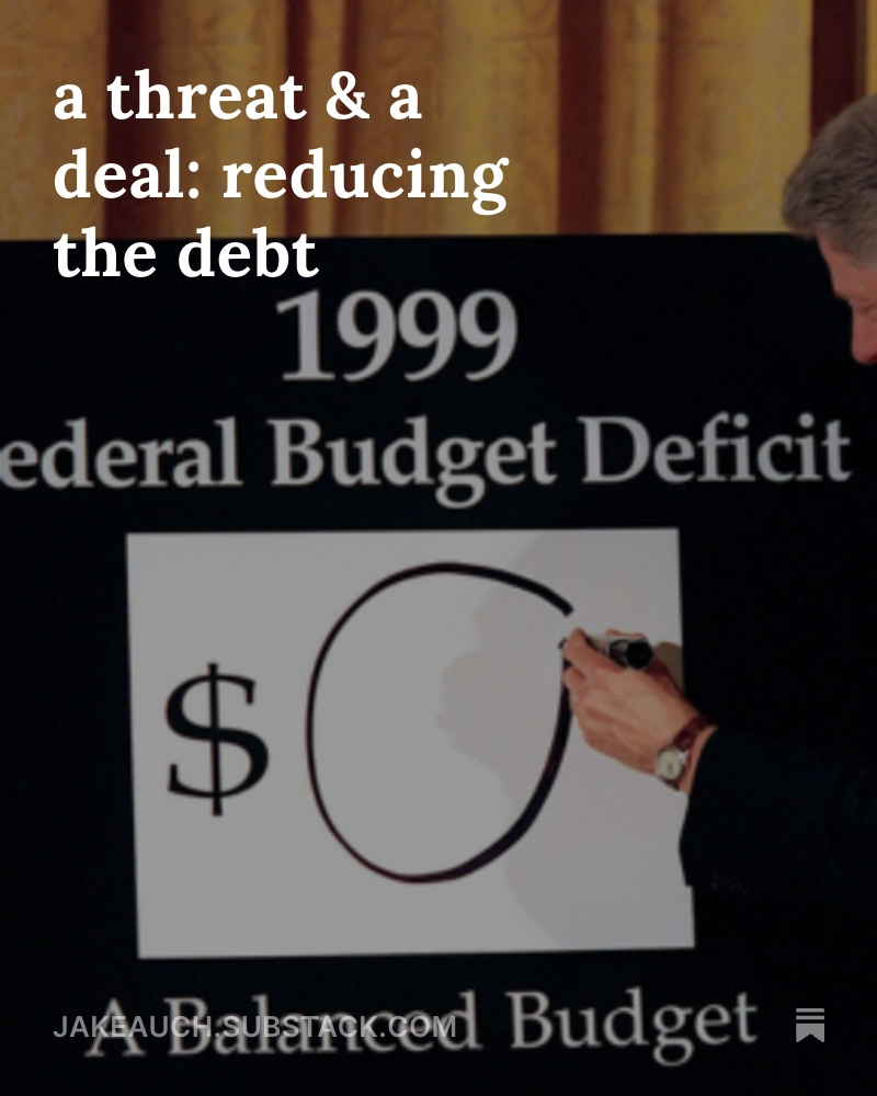 The last president to get control of the debt was a Democrat. The next president to do so should be, too. Here's the first in a 2-part series on reducing the national debt, which is a tax on the next generation. 
substack.com/home/post/p-16…