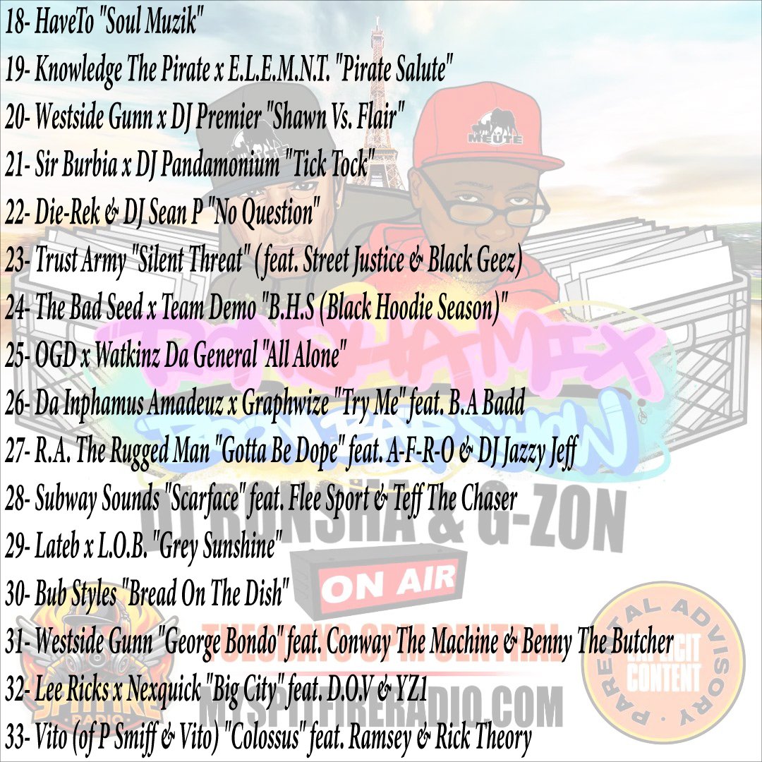 SpitFireRadio_'s tweet image. Tonight at 8 PM Central - Ronsha & G-Zon - Ronsha Mix Boom-Bap Show Summer Series! Listen at myksfr.com or spitfireradio.com
Join us tonight on Spit Fire Radio, hosted by @lameute. 🎧 DJ Ronsha & G-Zon are bringing the heat with the Ronsha Boom Bap Mix Show