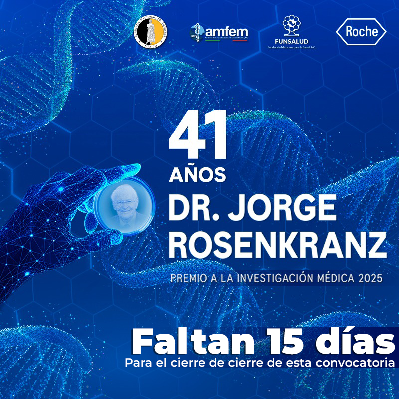 FUNSALUD (@funsaludmx) on Twitter photo ¿Ya registraste tu proyecto para el Premio a la Investigación Médica Dr. Jorge Rosenkranz 2025?
Tienes hasta el hasta el 31 de julio para registrarlo 🗓️ 🗓️.
👉 👉 Consulta las bases de esta convocatoria: bit.ly/4652rKj ¿Ya registraste tu proyecto para el Premio a la Investigación Médica Dr. Jorge Rosenkranz 2025?
Tienes hasta el hasta el 31 de julio para registrarlo 🗓️ 🗓️.
👉 👉 Consulta las bases de esta convocatoria: bit.ly/4652rKj