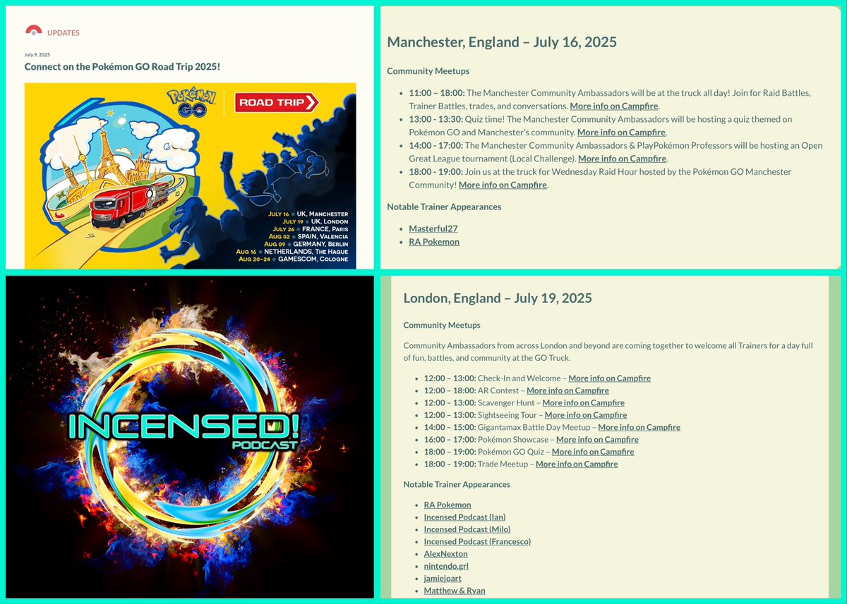 IncensedPodcast's tweet image. Pokémon GO Road Trip 2025! Starting… TODAY in the UK!
Come out and join
🚚 @Masterful_27 in Manchester on the 16th
🚚 @IanWaterfall @PoGoMiloUK & @iampirus in London on the 19th
for some #PokemonGO #roadtrip goodness and Incensed! Podcast shenanigans!
⬇️ More info below ⬇️