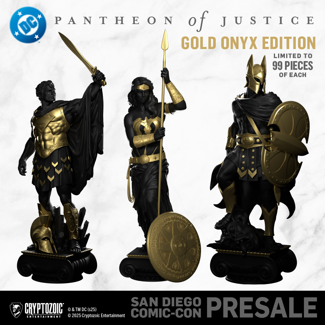 The Pantheon of Justice arrives at SDCC with the Gold Onyx Edition limited to 99 pieces. The polyresin statues reimagine Superman, Batman, &amp; Wonder Woman as classical Greek statues!

PRESALE for SDCC pickup: July 17 at 10 am PT. $100 off if you get all 3.
bit.ly/pantheon-gold-…