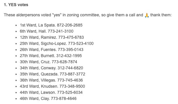 AbundantHomesIL's tweet image. Today, the Zoning Committee voted 13-7 to allow ADUs citywide! 🥳🏘️👏
But we're not across the finish line yet. ‼️
The City Council still has to vote on Wednesday.
Between now and 10 AM tomorrow, please call your alderperson if they're on one of the two lists below. ☎️