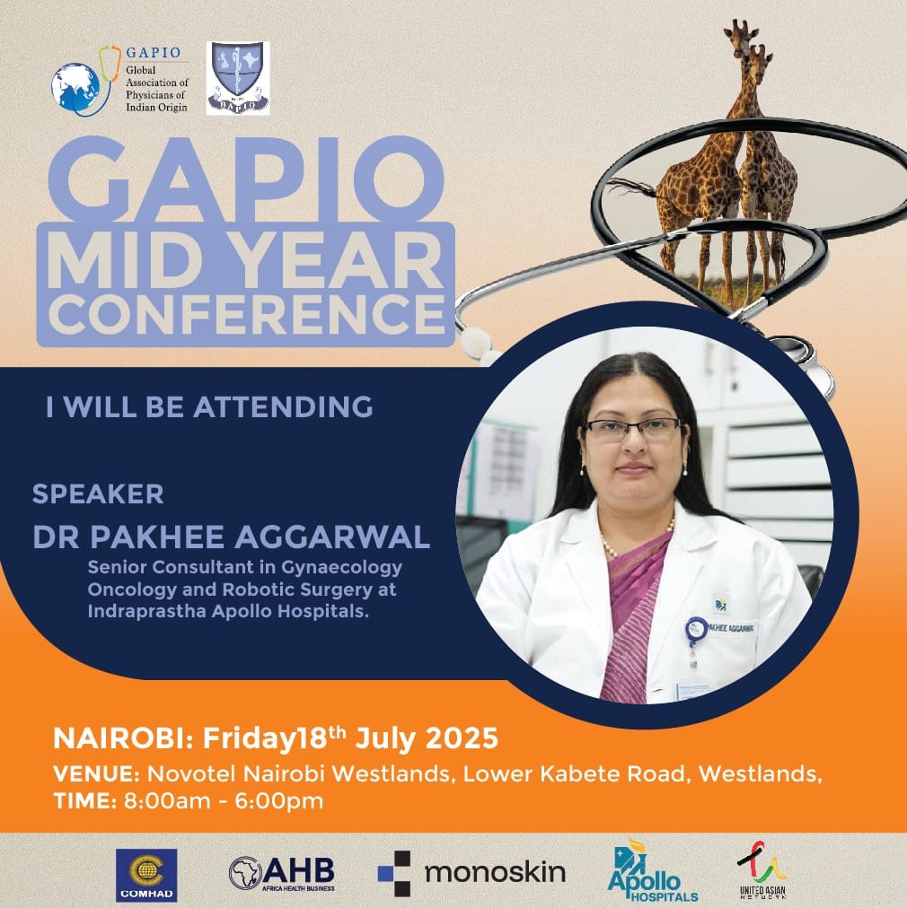 GAPIO (@gapiotweets) on Twitter photo Dr. Pakhee Aggarwal, robotic surgery & gynaecologic oncology expert <a href="/ApolloHospitals/">Apollo Hospitals</a>, to speak at #GAPIO Mid-Year Conf 🇰🇪
🩺 Advancing cancer care for women
🗓️ July 18 | 📍 Novotel Nairobi
🔗 Register: bookcpd.com/course/gapio-m…
#Nairobi2025 #Doctors #WomenInMedicine #CancerCare Dr. Pakhee Aggarwal, robotic surgery & gynaecologic oncology expert <a href="/ApolloHospitals/">Apollo Hospitals</a>, to speak at #GAPIO Mid-Year Conf 🇰🇪
🩺 Advancing cancer care for women
🗓️ July 18 | 📍 Novotel Nairobi
🔗 Register: bookcpd.com/course/gapio-m…
#Nairobi2025 #Doctors #WomenInMedicine #CancerCare