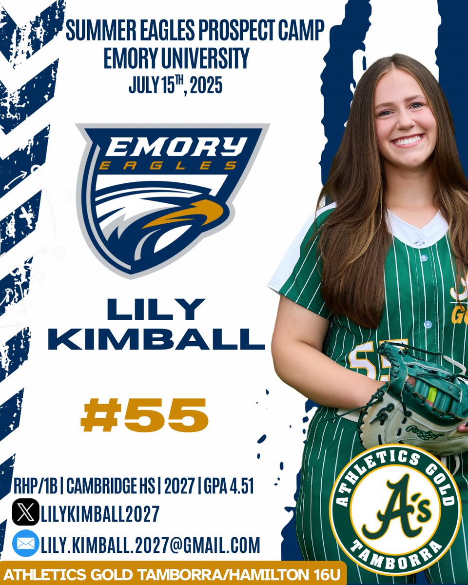 Lily Kimball 2027 (@lilykimball2027) on Twitter photo Thank you so much <a href="/EmorySoftball/">Emory Softball</a> for an amazing camp today! I loved talking to the current players and hearing their experiences as well as touring the athletic facilities. Go Eagles! 🦅 <a href="/Coach_India_C/">Coach India (Chiles) / SlapperNation</a> <a href="/Coach_KatieG/">Katie Griffith</a> Thank you so much <a href="/EmorySoftball/">Emory Softball</a> for an amazing camp today! I loved talking to the current players and hearing their experiences as well as touring the athletic facilities. Go Eagles! 🦅 <a href="/Coach_India_C/">Coach India (Chiles) / SlapperNation</a> <a href="/Coach_KatieG/">Katie Griffith</a>