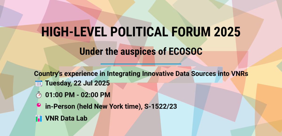 UNStats's tweet image. 📢Attending #HLPF 2025? Join us at the VNR Data Lab hosted by @UNStats!
Discover how countries like Ethiopia, Ghana, Switzerland & the UAE are using innovative data to strengthen #SDG reporting.
🔗 Register : buff.ly/ogNHW47
🗓️ Date: 22 Jul 2025, 1:00 - 2:00 pm EDT