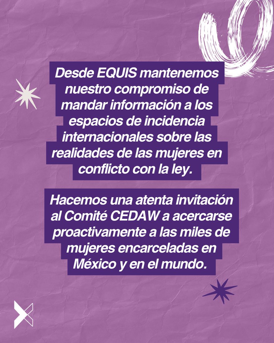EquisJusticia's tweet image. Desde #EQUIS celebramos que el Comité #CEDAW haya reconocido la falta de perspectiva de género en el sistema de justicia penal en 🇲🇽... pero, es preciso ir más allá: llamamos a @CedawUn a considerar también las voces y experiencias de las mujeres privadas de la libertad en México…