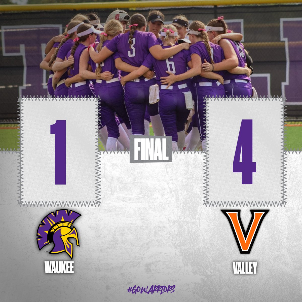 The Waukee softball team's season ends tonight at Valley in the Regional Championship. 🥎

Tomorrow, Waukee baseball plays CR Kennedy at home for a chance to go to the state tournament. ⚾️
#GoWarriors