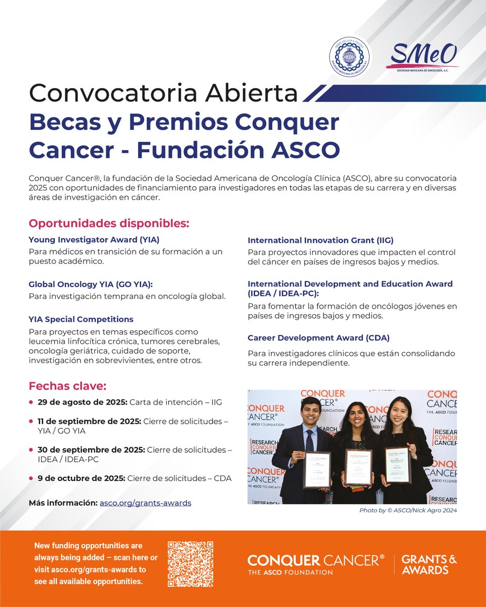 🎓 ¡Convocatoria abierta!
La Fundación ASCO <a href="/ASCO/">ASCO</a> lanza sus becas internacionales 2025 para investigación oncológica.

📌 Programas disponibles:
🔹 YIA
🔹 GO YIA
🔹 IIG
🔹 IDEA
🔹 CDA
🔹 Competencias temáticas