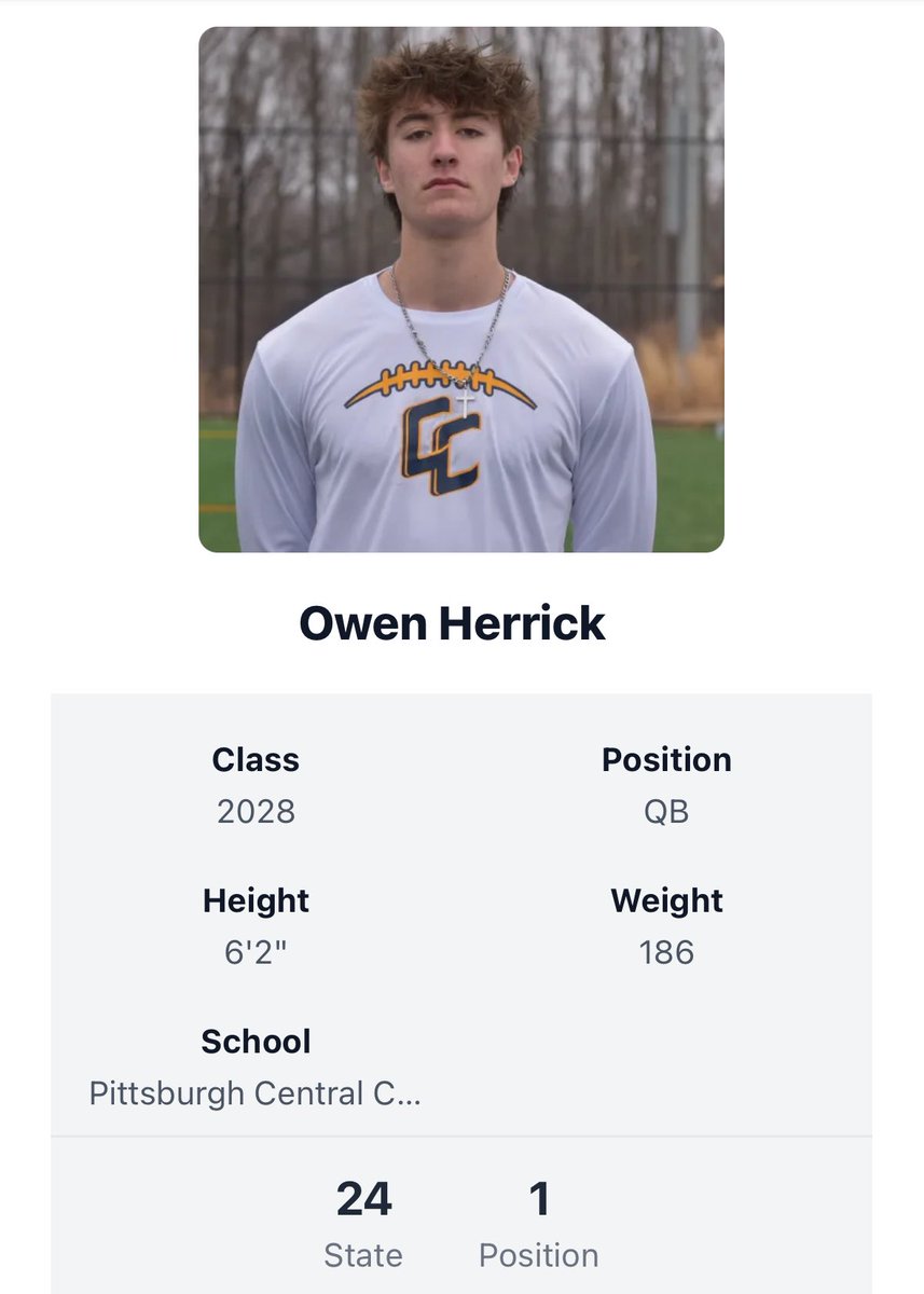 Honored to be ranked the #1 2028 quarterback in PA by <a href="/PrepRedzonePA/">Prep Redzone Pennsylvania</a>! Time to get back to work! <a href="/PRZVicCastillo/">VicCastilloPRZ</a> <a href="/CoachLehmeier/">Ryan Lehmeier</a> <a href="/PCC_FOOTBALL/">Central Catholic Football</a> <a href="/BradMaendler/">Brad Maendler</a> <a href="/theking1/">Justin King | IG: J.King_LIG</a> <a href="/LIGSportsGroup/">L.I.G. Sports Group</a>