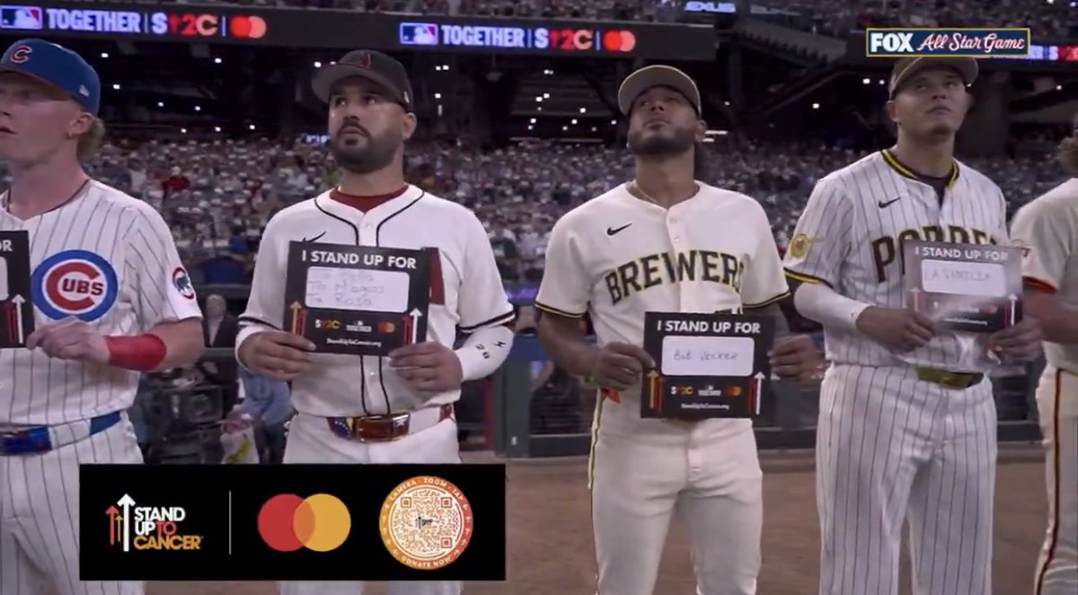 Freddy Peralta honors Bob Uecker during the Stand Up To Cancer moment.

Quite a powerful couple of minutes at the MLB All-Star Game.
