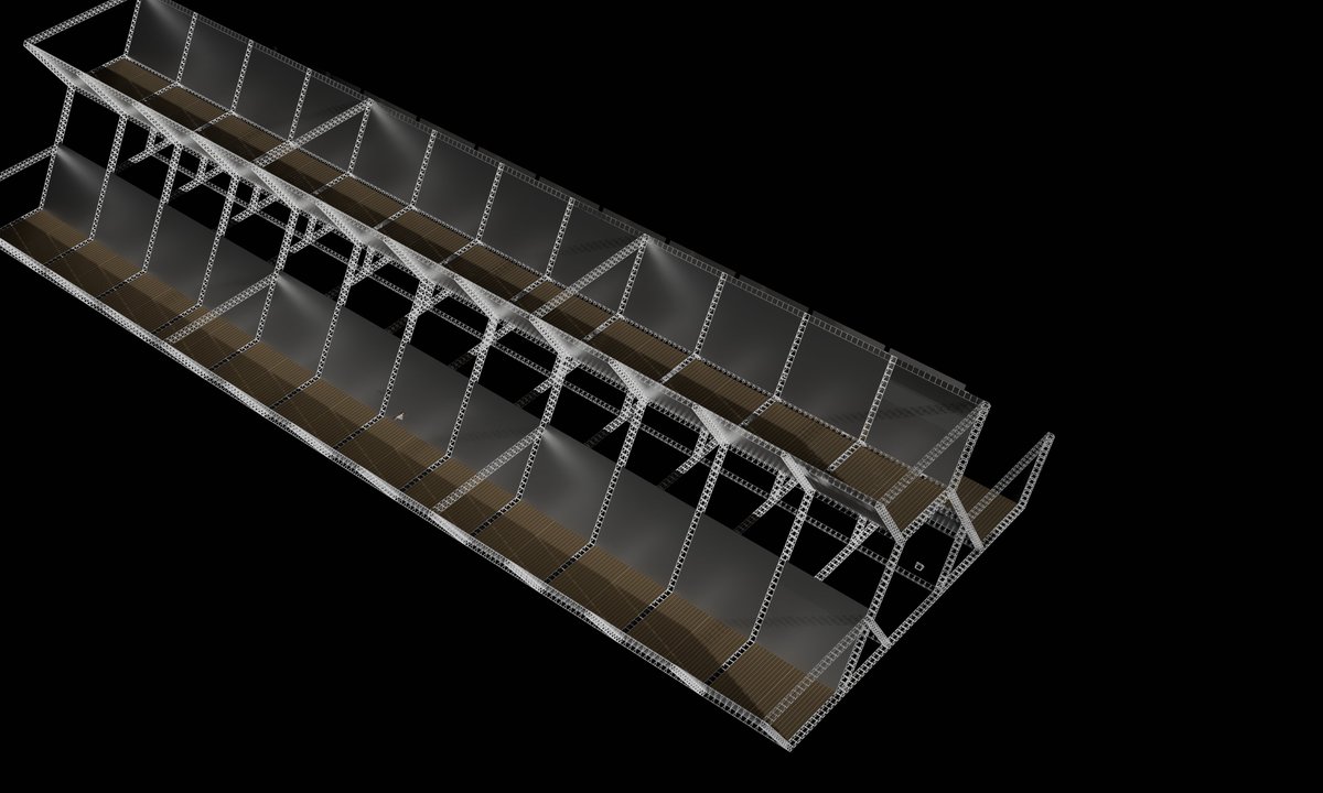 brickmack's tweet image. This is one of the two solar array wings of the Rockwell International space solar power satellite. The International Space Station is shown for scale (you may have to zoom in to see it)
