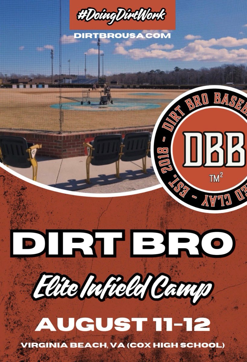 Cox__Baseball's tweet image. Dirt Bro Infield Academy is coming to Tilley Field August 11-12!
Hit the link below to register ⬇️⬇️⬇️
playnsports.com/event/2-day-mo…
