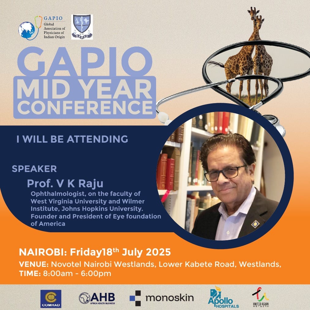 Honored to host Prof. V. K. Raju — faculty WVUMedicine &amp; WilmerEyeInst, and founder of Eye Foundation of America — at #GAPIO Mid-Year Conf 🇰🇪
🗓️ July 18 | 📍 Novotel Nairobi
🔗 Register: bookcpd.com/course/gapio-m…

#VisionForAll #Nairobi2025 #GlobalDoctors