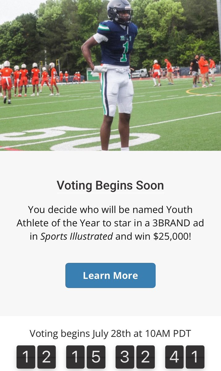 🏈 VOTE DONOVAN MARTIN!

2025 ATHLETE OF THE YEAR NOMINEE AND FINALIST 

VOTE JULY 28th at 10am: 

athleteoftheyear.org/2025/donovan-1…

⸻

🏆 Athletic Achievements
✔️ 1st Team All-Region
✔️ All-County Team
✔️ 2× Player of the Week and featured in various articles and interviews such as