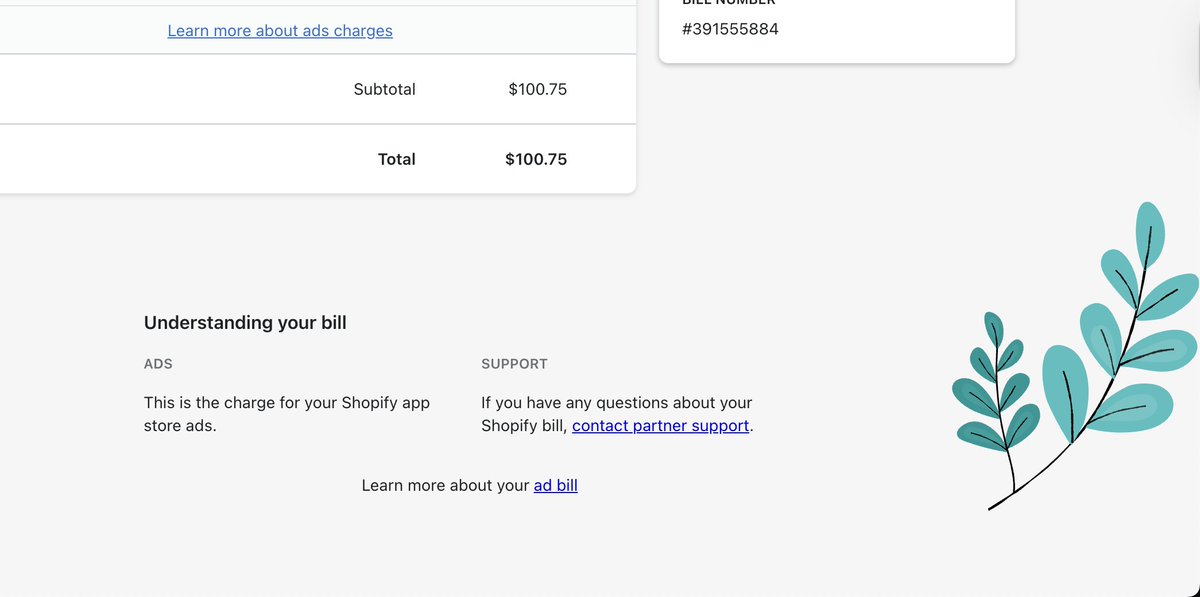 geongeorgek's tweet image. Was this leaf always there on Shopify? it's making me feel a bit better about my ad spend 馃槀
