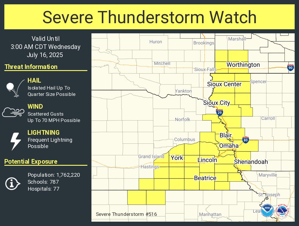 IAStormChasing's tweet image. A severe thunderstorm watch has been issued for parts of western Iowa until 3 AM CDT Wednesday.