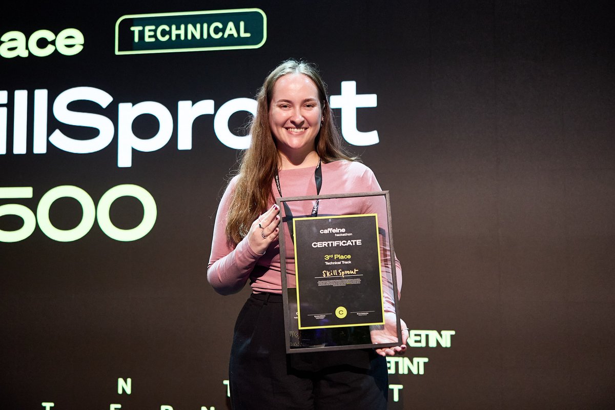 ⚙️ The technical track awards for the Caffeine hackathon are starting now. 

Presenting is the DFINITY Foundation's VP of Engineering, <a href="/samuelburri/">Samuel Burri</a>.

And the bronze winner is:

🥉 SkillSprout, which makes learning new skills more engaging by enabling you to collect points and