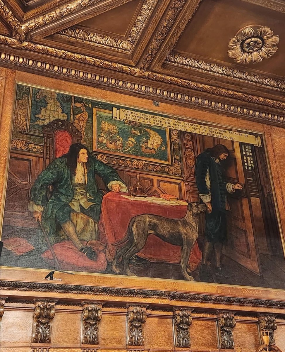 ArmedNomad's tweet image. Photo is of a mural in the Pennsylvania Capitol. 
When William Penn’s father cast him out, his dog remained loyal.