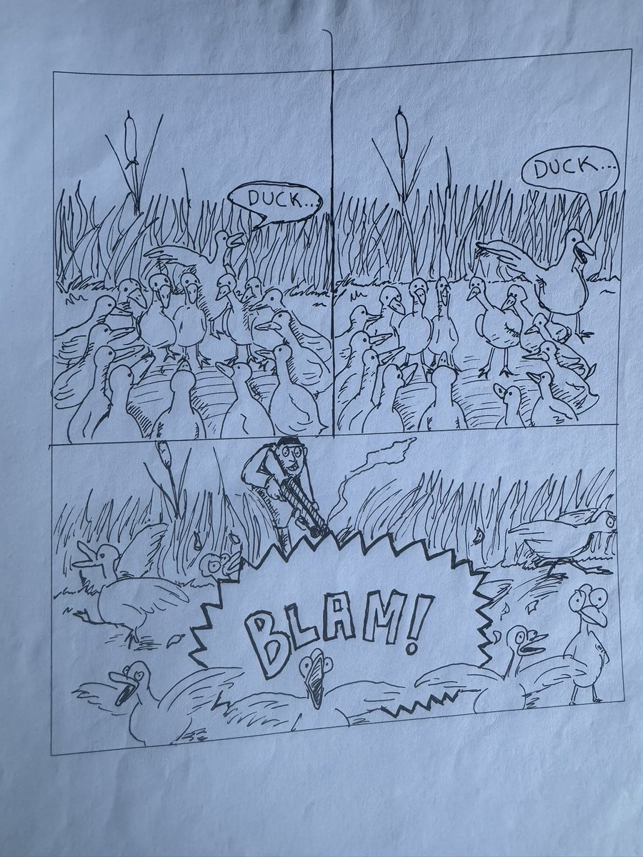 One of my favorite (and I believe, unpublished) #cartoons from my high school days. The one time I broke 1 panel into 3 to convey an idea. Circa 1999-2000. 

#duck #duckduckgoose  #comics #makecomics #cartooning #art #artist #artwork #drawing #illustration #hunting #duckhunt