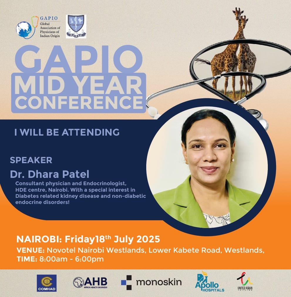 Dr. Dhara Patel, consultant endocrinologist HDE_Centre Nairobi, joins #GAPIO Mid-Year Conference 🇰🇪

🗓️ July 18 | 📍 Novotel Nairobi
🔗 Register: bookcpd.com/course/gapio-m…

#Nairobi2025 #WomenInMedicine #GlobalDoctors #Endocrinology