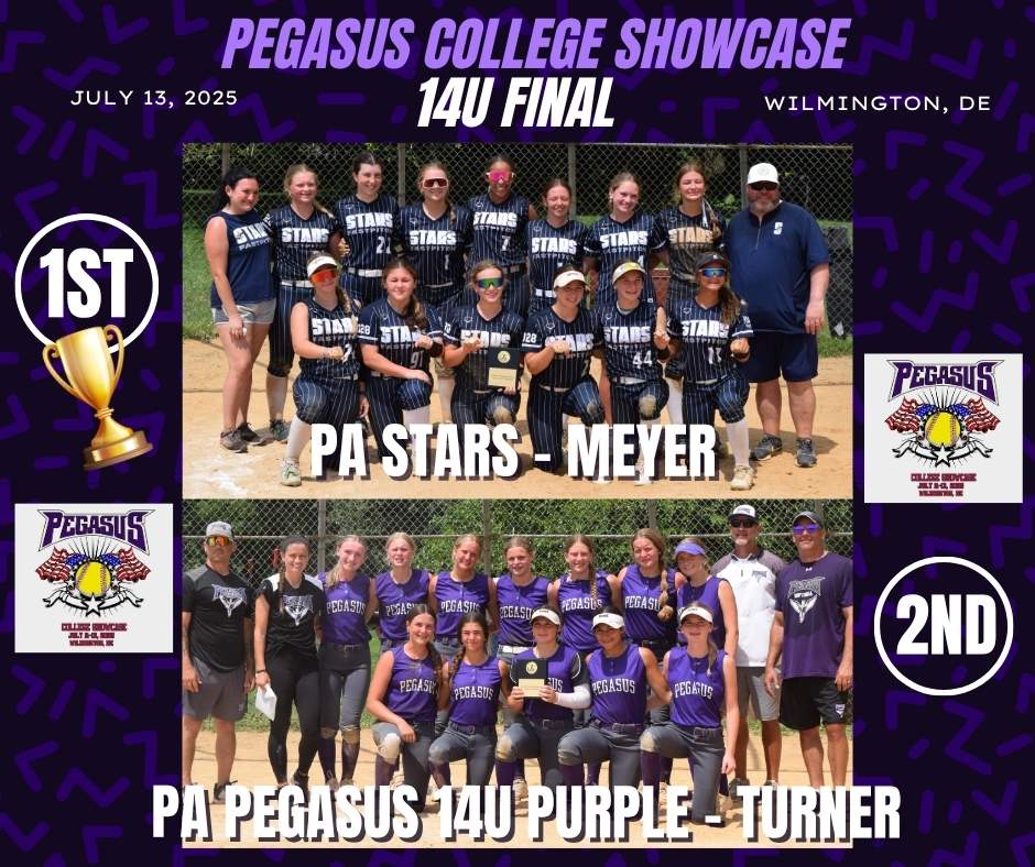 🥎💜What a fantastic weekend at the Pegasus College Showcase! We thank all the participants, coaches, families, and college coaches for joining us at the fields. Huge congrats to our champions: 
🏆18U USSSA NY Pride Black-Eberth 
🏆14U PA STARS-Meyer 
#pegasuscollegeshowcase