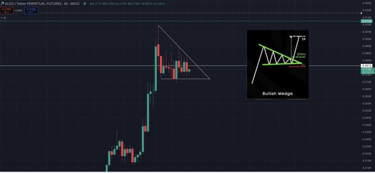 🧩 $ALGO - 4H
I like this bullish pennant.

Tighten your seatbelt. We're about to moon.