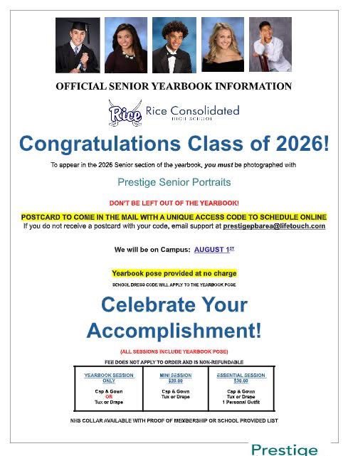 RHS SENIOR PICTURE TIME! PLEASE LOOK FOR YOUR POSTCARD IN THE MAIL TO SCHEDULE YOUR APPOINTMENT.