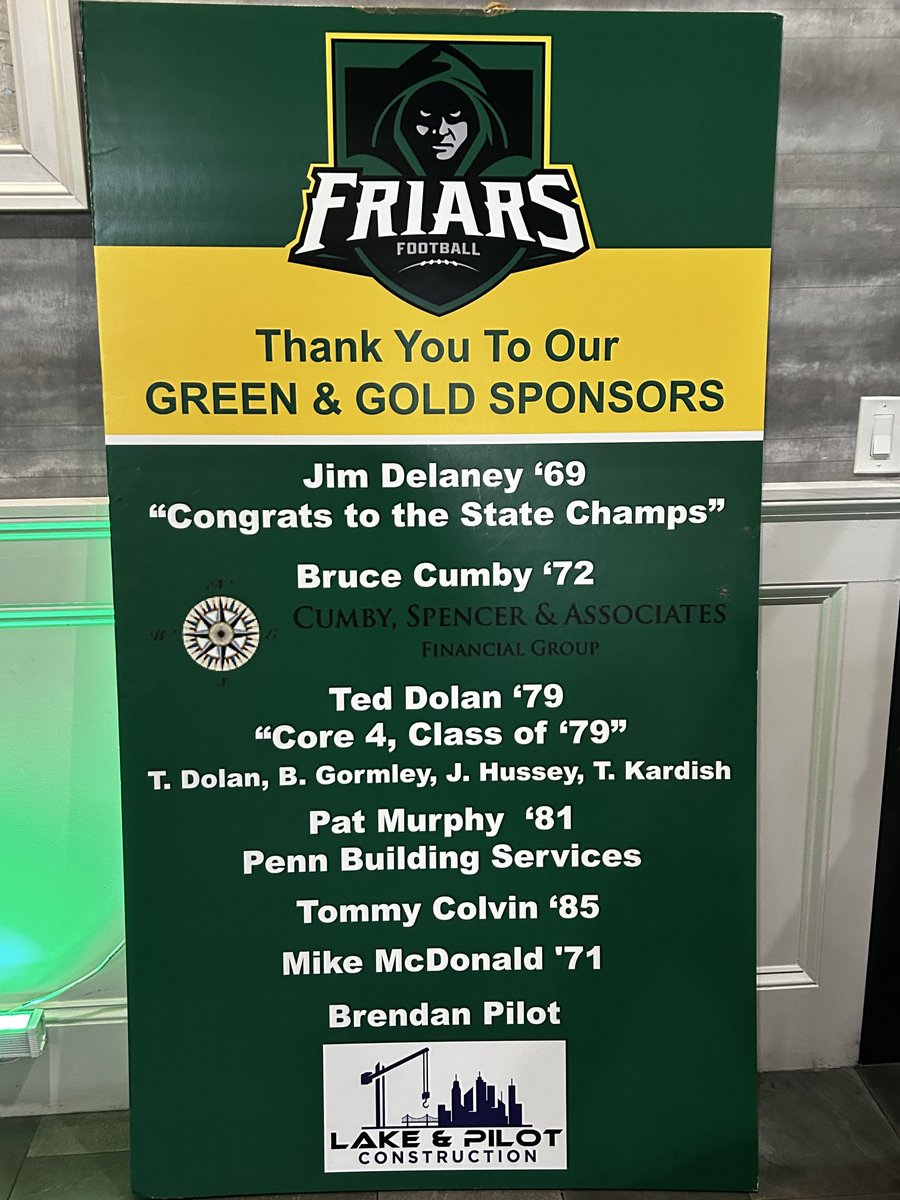 Huge thanks to our Green and Gold sponsors at the Friars Football Golf Classic!   We appreciate your generous and continued support!