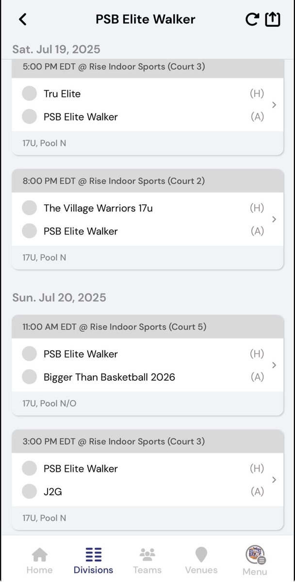 My Schedule for this weekend at Rise with PSB Elite Walker
