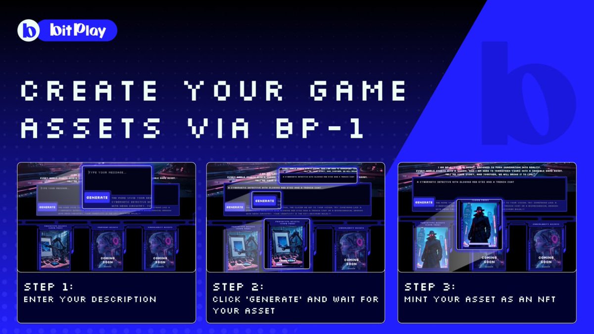 In traditional games, assets are static files—skins, weapons, maps you buy and forget.
#BitPlay’s Aya flips this: Asset Co-creator lets you generate assets that grow with you.
Prototype, Sentient, Singularity.
Static or dynamic.
Your ideas minted into living parts of the game