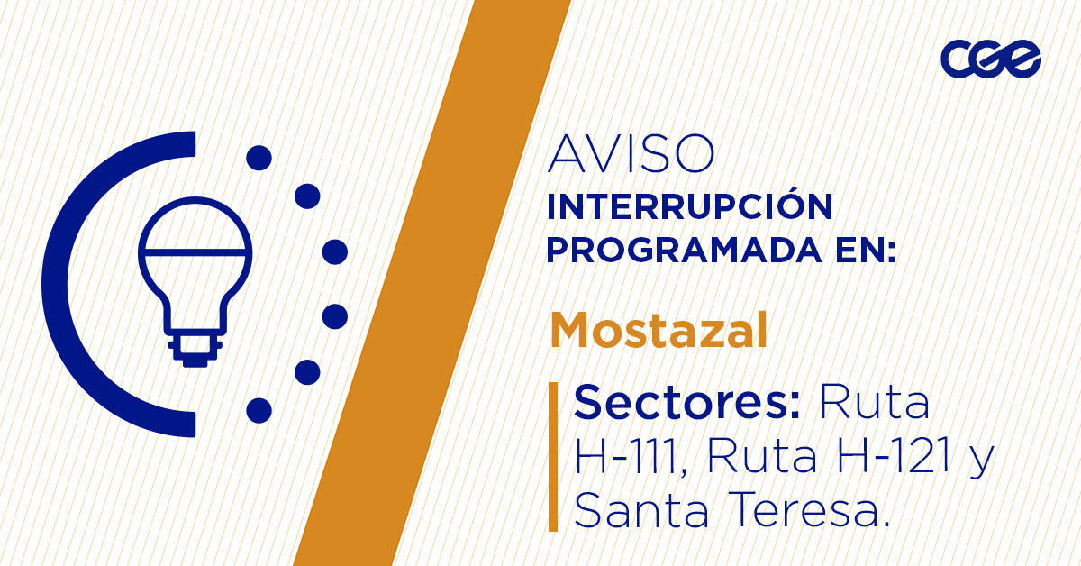 Para mejorar la calidad del suministro de nuestros clientes de #Mostazal, este jueves, entre 09:00 y 15:00 horas, se realizará una #InterrupciónProgramada (sectores en la imagen 👇) debido a trabajos de mejoras. Recuerda desconectar tus artefactos 🔌