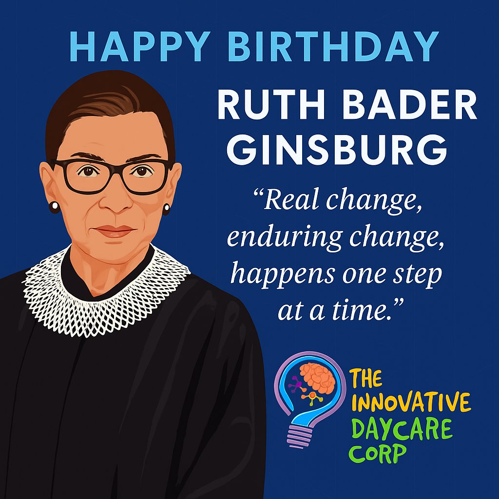 At The Innovative Daycare Corp, we honor Ruth Bader Ginsburg’s legacy. Her fight for equality inspires our work in child care, where every child deserves equitable education and care. 💙
“Real change… happens one step at a time.” #RBG #EqualityMatter #ChildCareMatters