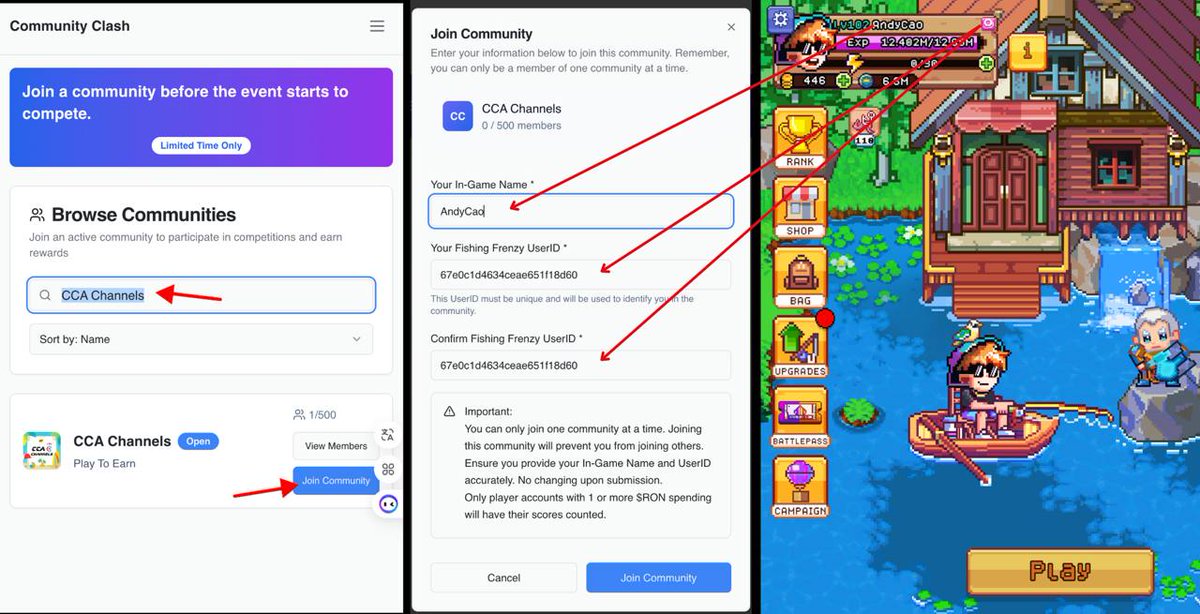 CCA Channels (@cca_channels) on Twitter photo Sự kiện Community Clash từ game <a href="/FishingFrenzyCo/">Fishing Frenzy</a> - Ae cùng Join team câu cá và nhận thưởng
🎁Tổng thưởng 10,000 $RON và Pets
⌛️Thời gian tính điểm: 2 tuần từ 17/7 - 31/7
🔗Tham gia: clash.fishingfrenzy.co/browse
- Tìm team CCA Channels
- Điền thông tin join team
- Chơi Sự kiện Community Clash từ game <a href="/FishingFrenzyCo/">Fishing Frenzy</a> - Ae cùng Join team câu cá và nhận thưởng
🎁Tổng thưởng 10,000 $RON và Pets
⌛️Thời gian tính điểm: 2 tuần từ 17/7 - 31/7
🔗Tham gia: clash.fishingfrenzy.co/browse
- Tìm team CCA Channels
- Điền thông tin join team
- Chơi