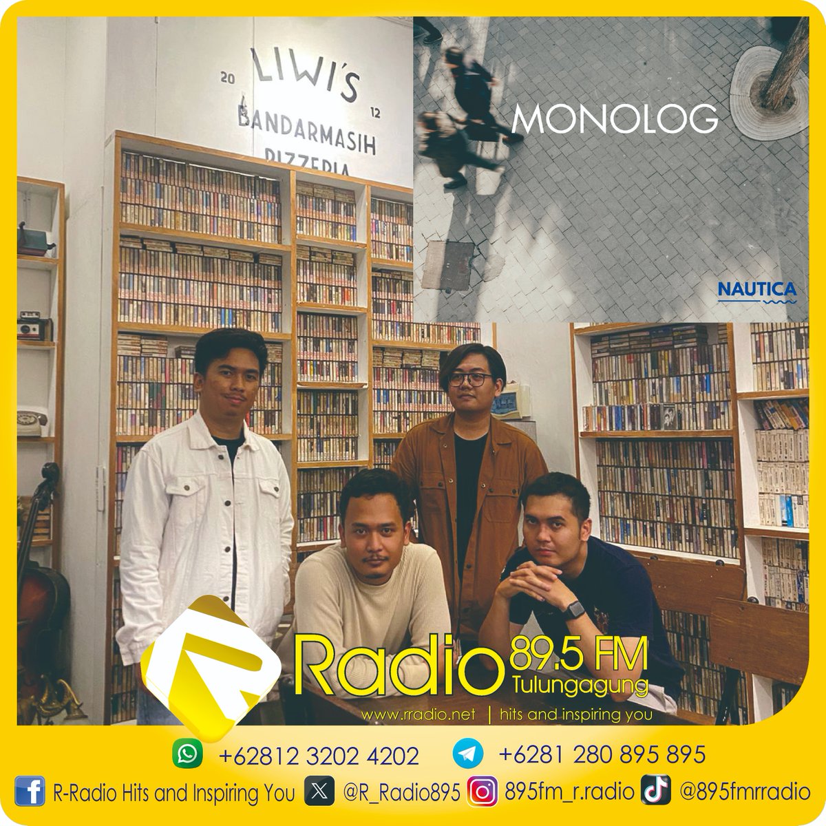 R_Radio895's tweet image. KAWAN – Band alt-rock/brit-pop asal Banjarmasin, NAUTICA, resmi merilis single terbaru mereka berjudul “Monolog (Ujung Jalan)” pada 25 April 2025.
Simak single “Monolog (Ujung Jalan)” dari NAUTICA hanya di 89.5 FM R-Radio, Hits and Inspiring You.
Streaming rradio.net