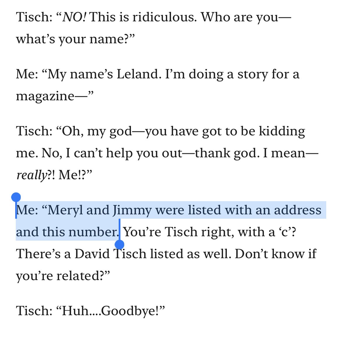 he didn’t recognize jim tisch