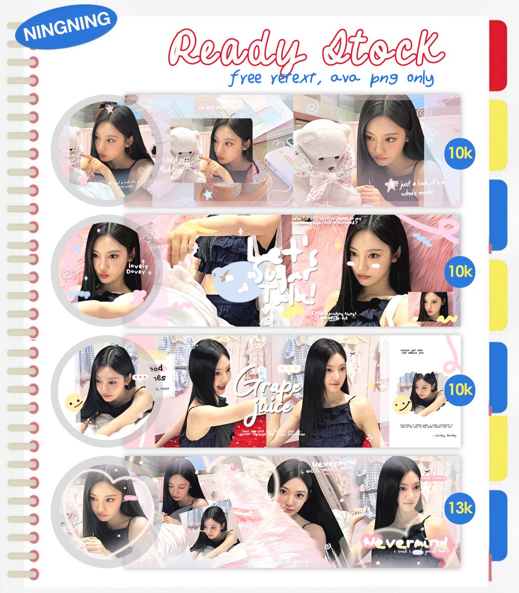 repost would be appreciated, thank you! #zonauang #zonaba 

halo👋🏻 aku punya 8 layout ready stock ningning dengan price sudah tersedia di pict🖼 free retext dan ava png only yaa🍭 boleh langsung dm layout yang dimau, ditunggu jajannya!😻💖