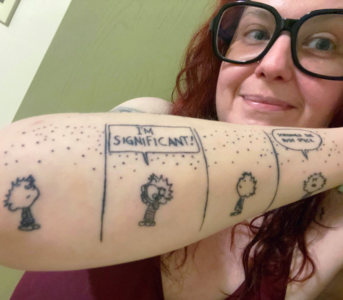 My most recent tattoo! My favorite Calvin and Hobbes comic :D