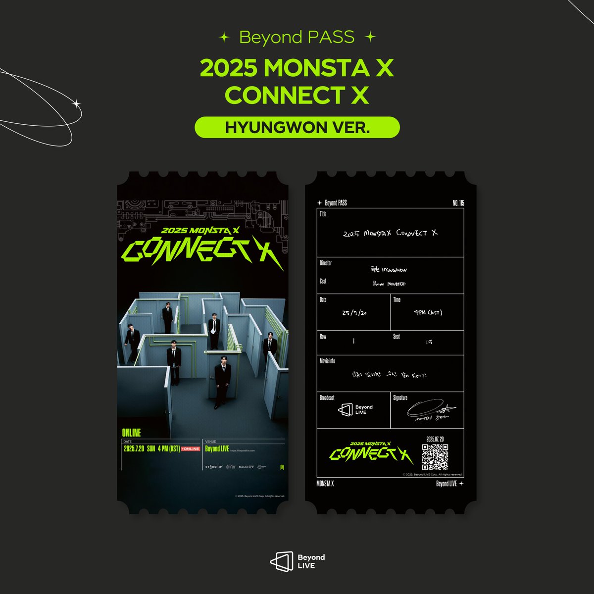 Beyond_LIVE's tweet image. Beyond LIVE - 2025 MONSTA X CONNECT X
๐ซBeyond PASS
; MONSTA X
๐ฌDirector HYUNGWON
โ๋ฉ๋ฆฌ ์์ง๋ง ์ฐ๋ฆฐ ๊ฐ์ด ์์ด!!โ
๐์๋ณธ ๋ค์ด๋ก๋(Download/ๅๆฌใใฆใณใญใผใ)
๐(front) bit.ly/beyond_MX
๐(back) bit.ly/beyond_HW
๐ LIVE : 7/20(SUN) 4PM(KST)
๐ Price
LIVE ONLYโฆ