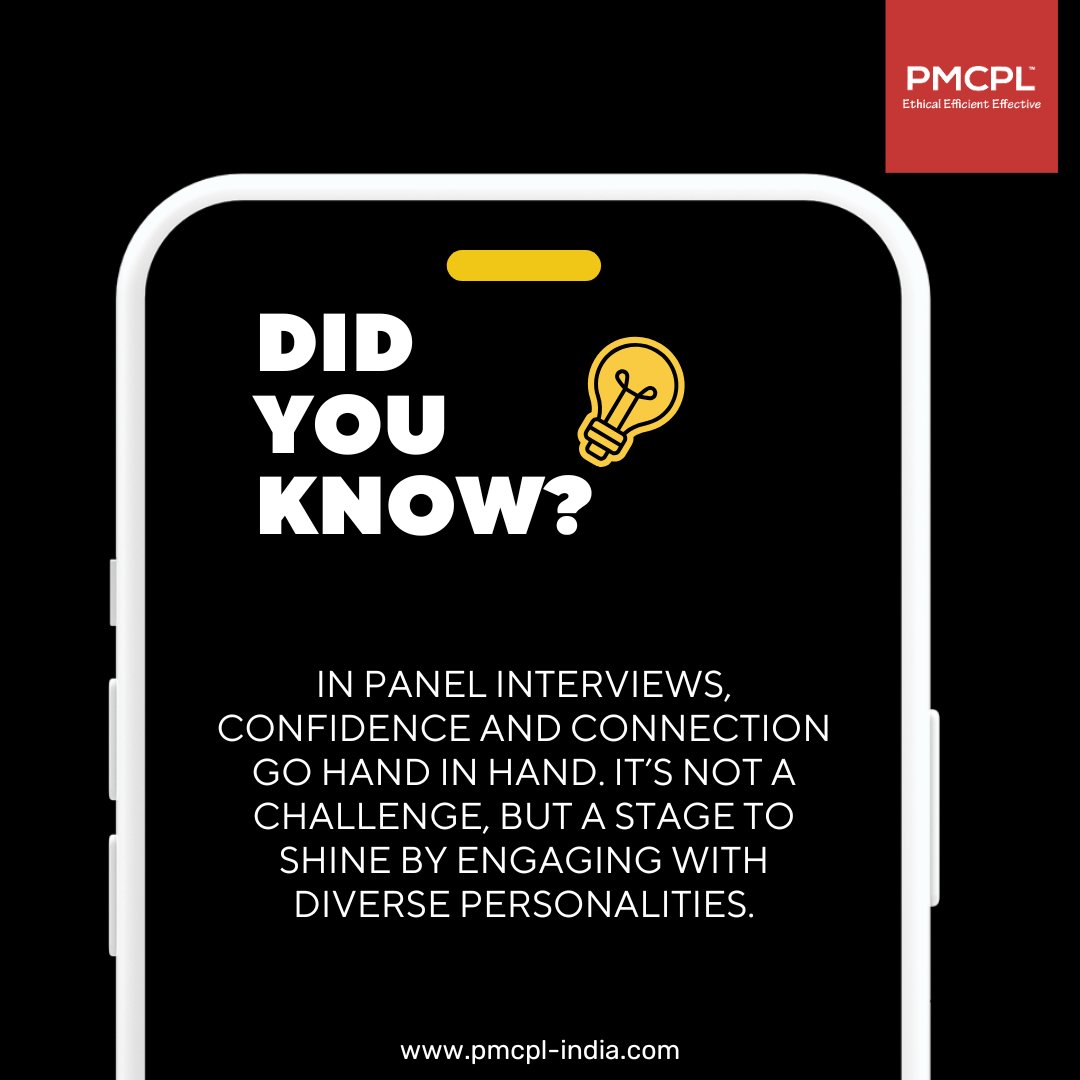 pmcpl_india's tweet image. Panel interviews are your stage to shine! Engage with all interviewers, maintain eye contact, and answer confidently. Show adaptability and make a strong, lasting impression. 

#DidYouKnow #PanelInterviews #ConfidenceMatters #CareerSuccess #PMCPL