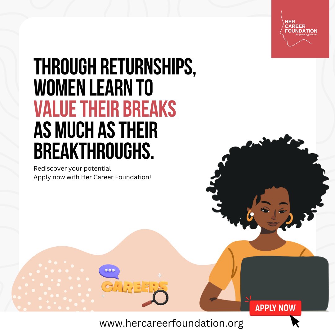 hercareer_fou's tweet image. Returnships help women value breaks and use them as fuel for breakthroughs and career comebacks! 

Visit and apply for our #ReturnshipProgram at hercareerfoundation.org  

#WednesdayReturnship #HerCareerFoundation #HCF #EmpoweredWomen #ResilientCareers