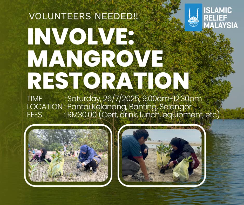 🌿Jom Tanam Pokok Bakau 🌿

📍 Lokasi: Pantai Kelanang, Banting, Selangor
📅 Tarikh: 26 Julai 2025 (Sabtu)
🕤 Masa: 9.00 pagi – 12.00 tengahari

📲 Daftar sekarang, klik pautan di bawah:
forms.gle/yFv18ekLKtp6Tf…